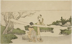 Due Donne che Stirano il Tessuto da Katsushika Hokusai