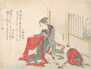 Donna che piega un panno, fine XVIII-inizio XIX secolo da Katsushika Hokusai