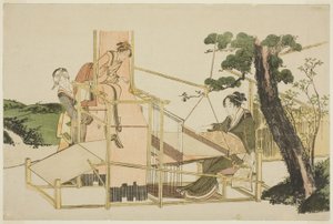 Donne che tessono al telaio da Katsushika Hokusai