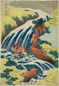 Cascate di lavaggio del cavallo di Yoshitsune a Yoshino nella provincia di Yamato (Washū Yoshino Yoshitsune uma arai no taki), dalla serie Tour delle cascate in varie province (Shokoku taki meguri) da Katsushika Hokusai