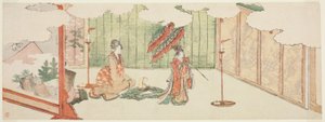 Giovane ragazza che balla in una villa nobiliare da Katsushika Hokusai