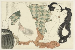 Pescatore e sub che si baciano da Katsushika Hokusai