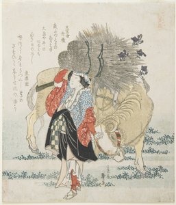 Venditore di legna e una mucca, c. 1830-1836 da Katsushika II Taito