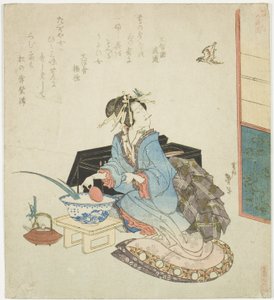 Geisha che guarda un cuculo, dalla serie "Cinque festival annuali per il circolo Katsushika"