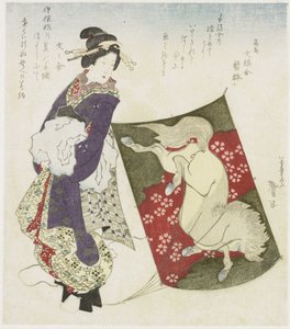 Donna in piedi sulla corda di un aquilone da Katsushika Taito II