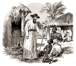 Un missionario cattolico in Africa che pratica una conversione su un bambino e suo padre da Alec Hunter