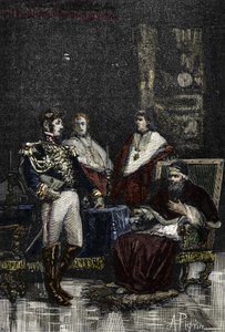 Il generale Cervoni convocò Papa Pio VI per abdicare alla sua sovranità temporale nel 1798. 1882 (incisione) da Alec Hunter