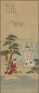 Giovane uomo e giovane donna sulla riva del mare da Kawamata Tsuneyuki