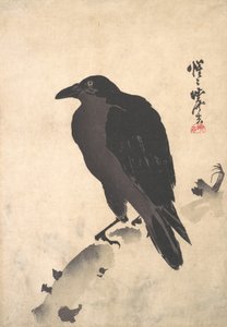 Corvo che riposa su tronco di legno da Kawanabe Kyosai
