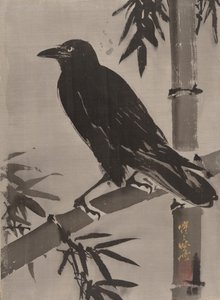 Corvo su un ramo di bambù, ca. 1887 da Kawanabe Kyosai