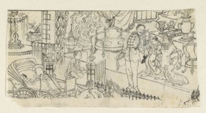 Uomo saluta bambino da Kawanabe Kyôsai (attributed to)