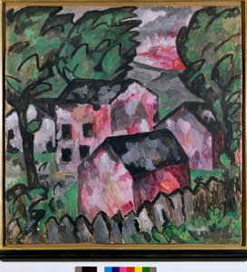Paesaggio con case rosse
