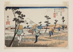 No. 8, Konosu: Vista Distante del Fuji a Fukiage da Keisai Eisen