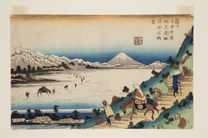 No. 31, Passo di Shiojiri: Veduta del lago Suwa (stampa xilografica a colori)