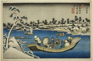Vista Distante della Neve sul Fiume Sumida a Edo da Keisai Eisen