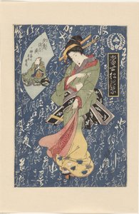 Geisha in kimono verde-giallo da Keisai Eisen
