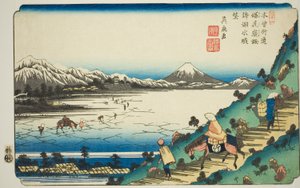 Veduta del Lago Suwa dal Passo Shiojiri, dalla serie "Le sessantanove stazioni del Kisokaido"