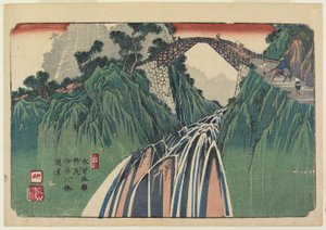 No. 41, Nojiri: Vista lontana del ponte sul fiume Ina da Keisai Eisen