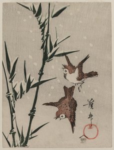 Passeri, Bambù e neve cadente, c. fine 1820s da Keisai Eisen