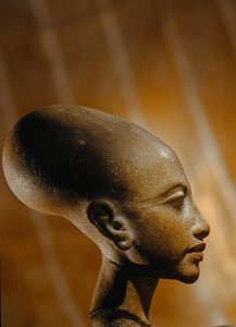 Testa in pietra composita di una principessa di Amarna, un ampio sito archeologico egiziano