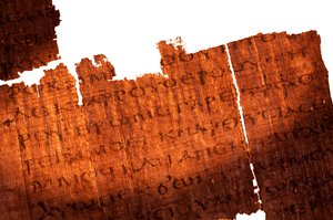 (dettaglio) di una pagina del Vangelo di Giuda; Testo della pagina: Gesù a Giuda "Tu supererai..."