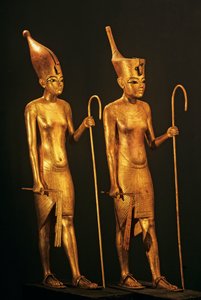 Figure in legno dorato del faraone Re Tut, Tutankhamon, 2009 (foto)
