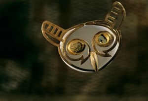 Moche; Sepolture; Huaca Dos Cabezas-Jecetepeque, Ornamento nasale a forma di gufo d