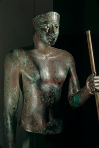 Statua di Pepi I, rame con occhi intarsiati di calcare e ossidiana, dal tempio di Herwer, 2002 da Kenneth Garrett