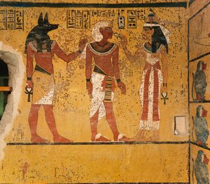 Pittura murale nella tomba di Tutankhamon, Egitto, Nuovo Regno, Valle dei Re, 2003