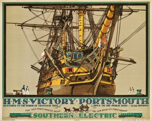 H.M.S. Victory, Portsmouth, poster pubblicitario delle Ferrovie Elettriche del Sud da Kenneth Shoesmith