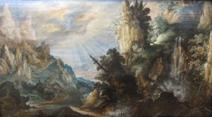 Paesaggio montano con cascata di Kerstiaen de Keuninck, 1600 ca.