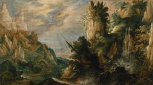 Paesaggio montuoso con cascata