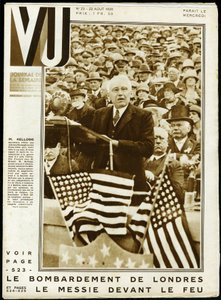Ritratto di Frank Billings Kellogg (1856-1937), politico americano, senatore del Minnesota e segretario di stato dal 1925 al 1929, e premio Nobel per la pace nel 1929, durante un discorso a un congresso americano. Fotografia di Keystone, per la copertina d da Keystone View Company