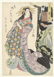 Cortigiana Shinohara della casa Tsuruya e il fiume Koya da Kikugawa Eizan