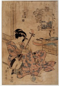 Arte giapponese: musicista. Stampe di Eizan Kikugawa XVIII secolo Rennes, Museo delle Belle Arti