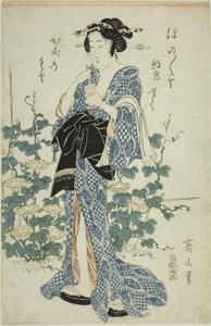 Bellezza in piedi accanto a glorie del mattino da Kikukawa Eizan