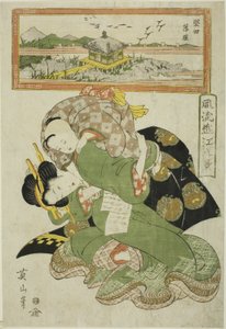 Oche che scendono a Katada, dalla serie "Otto vedute alla moda di Omi" da Kikukawa Eizan