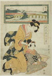 Bagliore serale a Seta (Seta sekisho), dalla serie "Otto vedute alla moda di Omi (Furyu Omi hakkei)" da Kikukawa Eizan