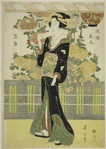 Bellezze alla moda in un giardino di crisantemi (Furyu bijin kikubatake) da Kikukawa Eizan