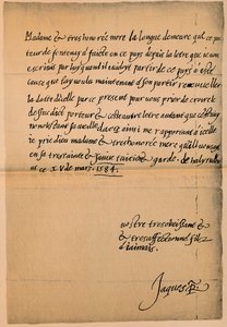 Lettera del Re Giacomo VI alla sua madre, la Regina Maria da King James I