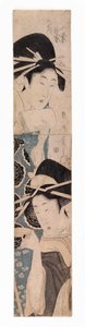 Due cortigiane, una con una tazza di sake, c.1795-1804 da Kitagawa Kikumaro