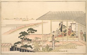 Una festa di allegri in una casa nello Yoshiwara in una notte di luna, 1789 da Kitagawa Utamaro