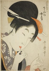 Una moglie di rango inferiore (Gebon no nyobo), dalla serie "Guida agli stili femminili contemporanei (Tosei onna fuzoku tsu)". da Kitagawa Utamaro