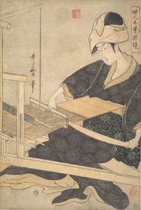 Donna che tesse, seduta a un telaio a mano, ca. 1796 da Kitagawa Utamaro