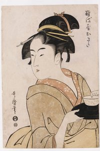 Ritratto busto della cameriera Okita della casa da tè Naniwaya da Kitagawa Utamaro