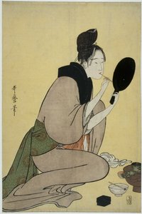 Bijin-ga. Ragazza che si trucca le labbra