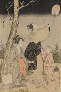 Catturare lucciole sotto un salice (sinistra) da Kitagawa Utamaro