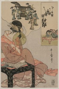 Cortigiana che sogna un corteo nuziale, fine anni 1790 (stampa xilografica a colori) da Kitagawa Utamaro