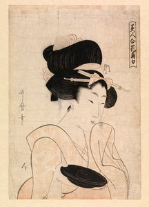 Cortigiana che tiene una tazza di sake, c.1790-1806 (xilografia a colori) da Kitagawa Utamaro