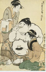 Daidozan Bungoro, il prodigio infantile, che riceve tè e biscotti da cameriere rivali da Kitagawa Utamaro